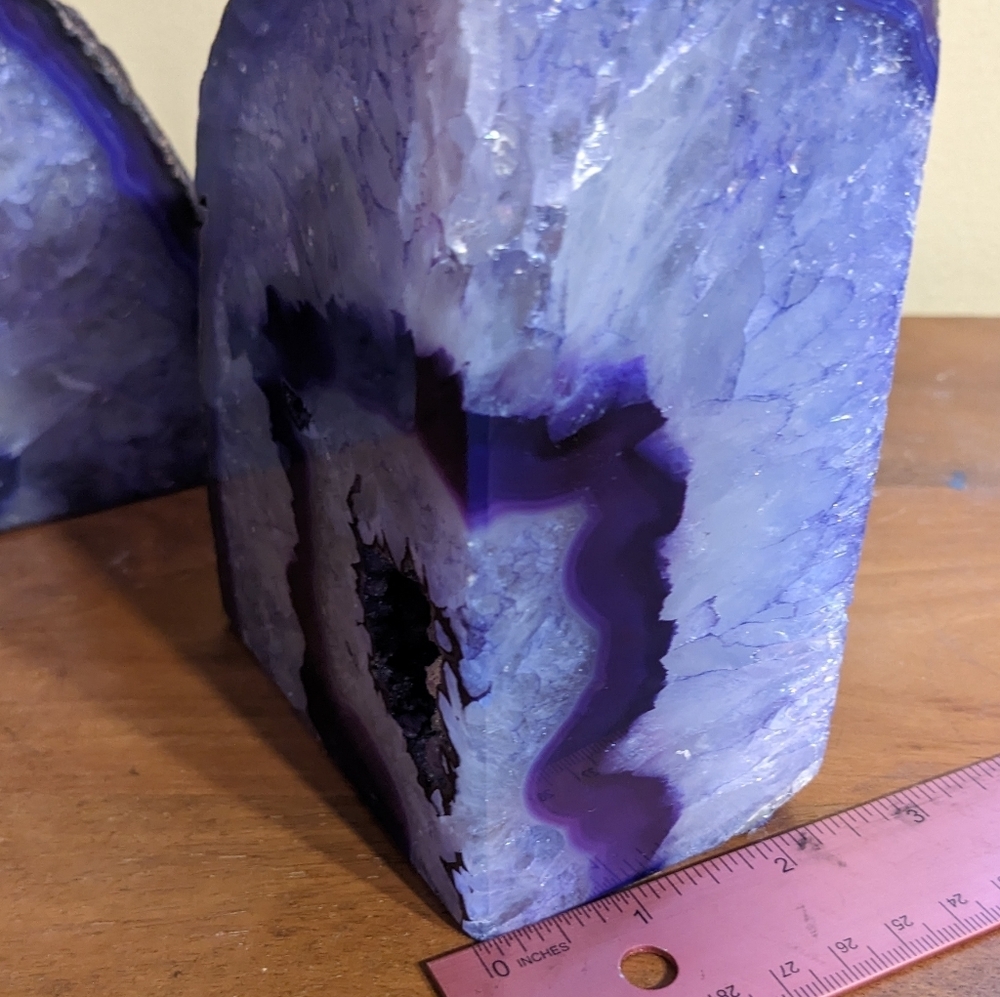 Purple Agate Geode Sections Bookends 2pcs, Large w/ Lots of Sparkly Druzy! - Picture 5 of 13
